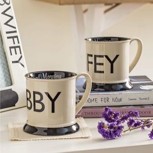 Creative Co-Op Black and White Stoneware Hubby Mugs